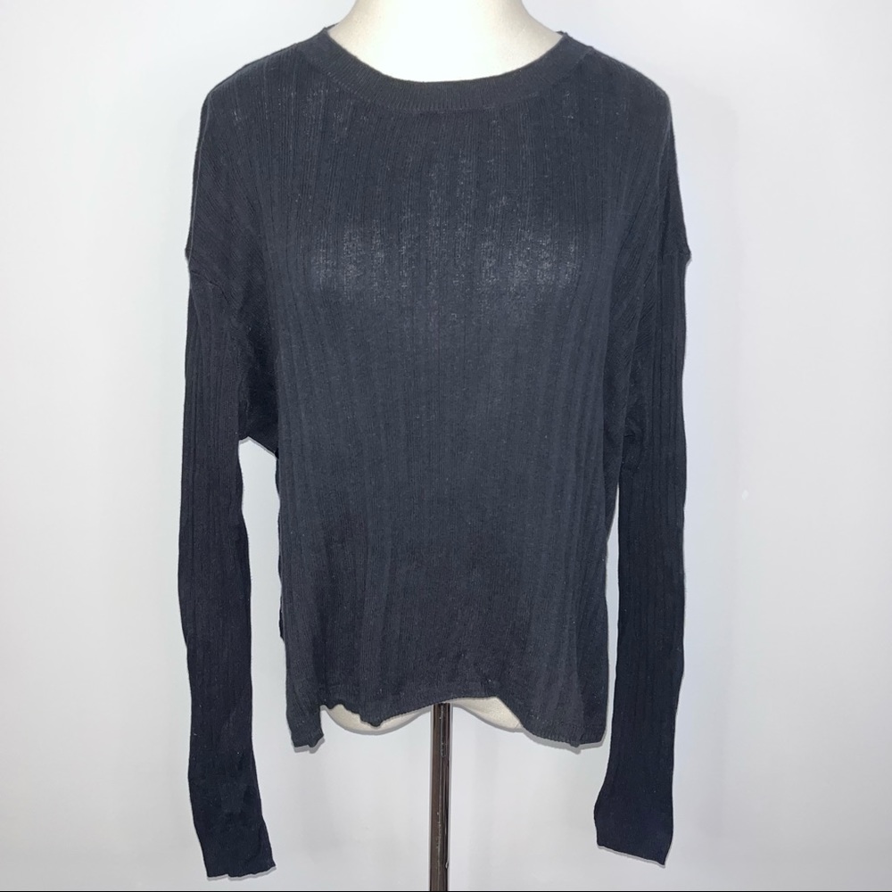 COTTON EMPORIUM Women’s Black Ribbed Side Button Sweater XL Crew Neck